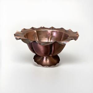 Vintage Gregorian #322 Solid Copper 7.25” Scalloped Edge Pedestal Bowl MCM
